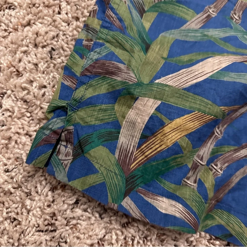 J. Crew Blue Bamboo Hawaiian Shirt Short Sleeve Button Down Cotton Men’s Size XL